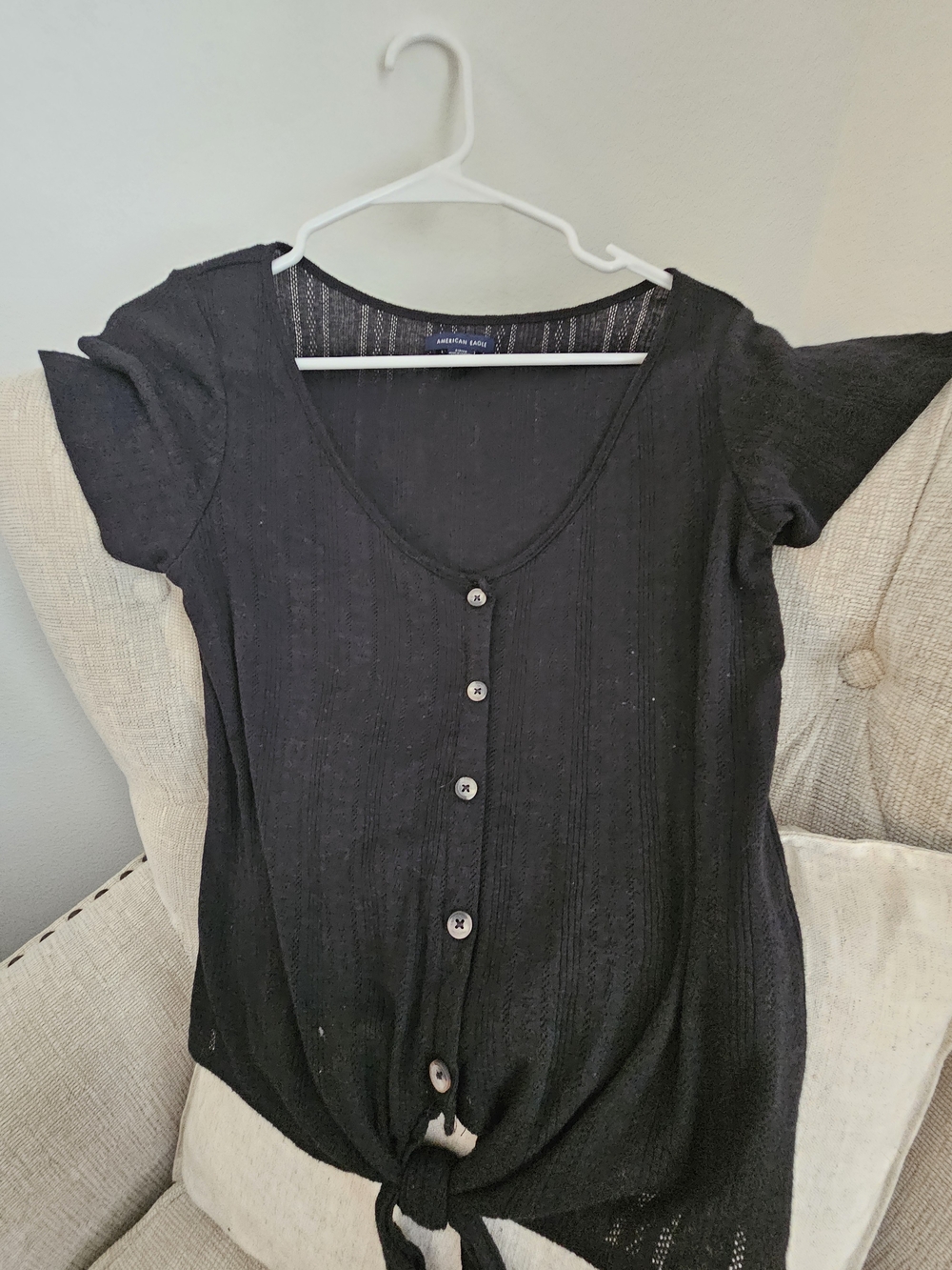 Black Short-Sleeve Button-Front